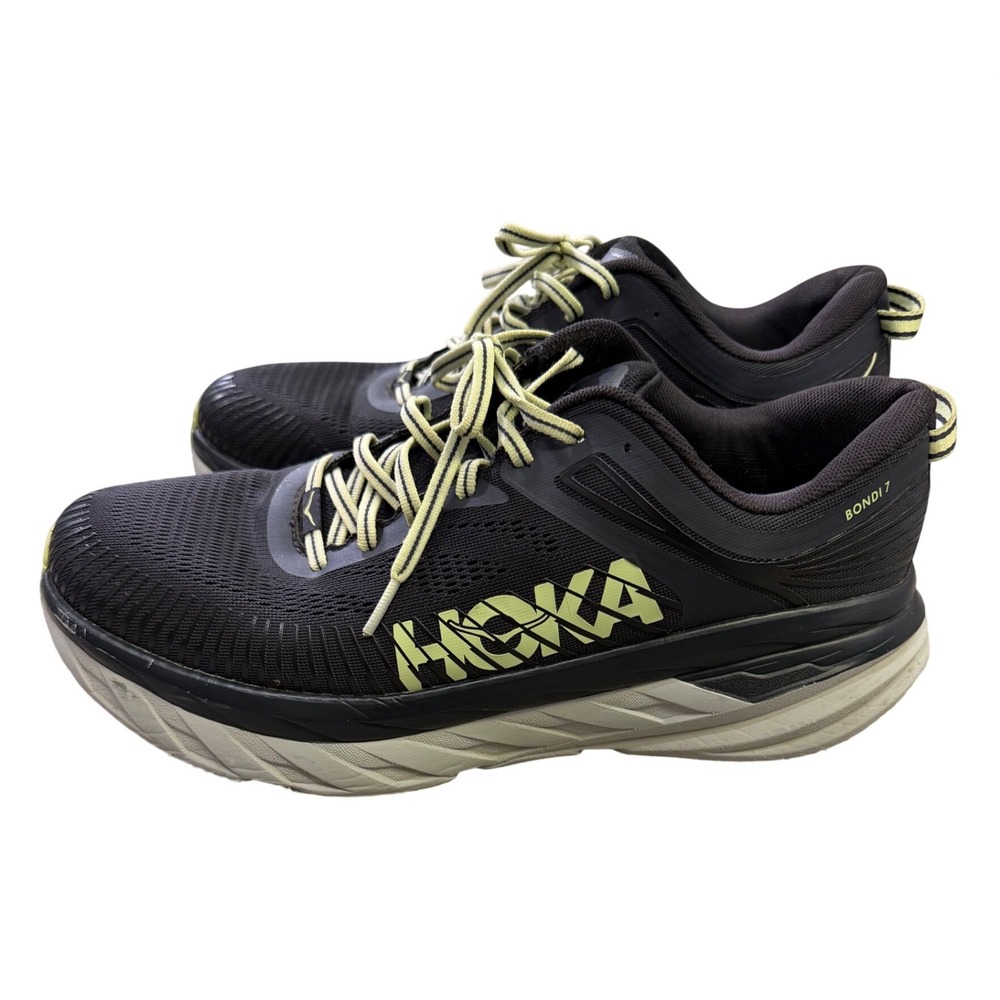 Hoka One One Bondi 7 Mens 11.5 Black Green Glow Running Shoes 1110518 BGBT